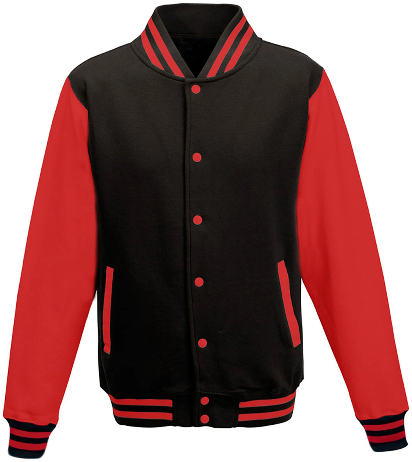 justhoods-jh043-varsity-jacket-jetblack-firered-front-1 Just Hoods Varsity Jacket