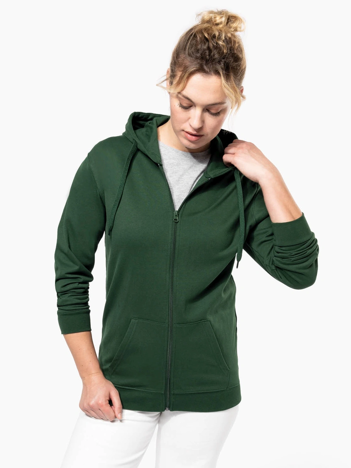 K479-kapuzen-sweatjacke-forestgreen-model-0 Kariban Kapuzen Sweatjacke