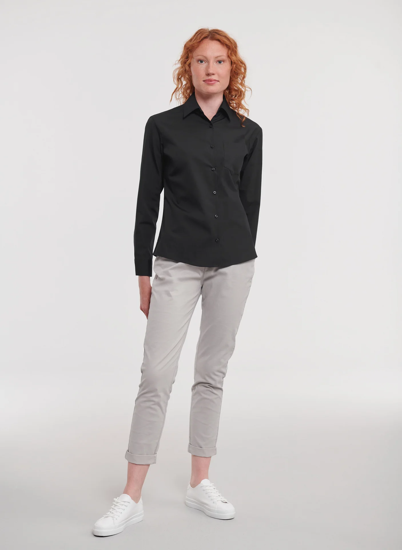 Russell Ladies Long Sleeve Pure Cotton Easy Care Poplin Shirt