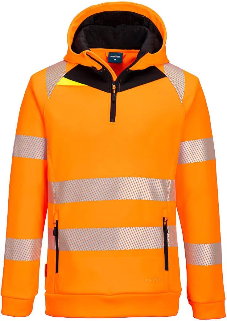 PORTWEST DX482 Warnschutz Kapuzenpullover mit 1/4 Reißverschluss PORTWEST DX482 Warnschutz Kapuzenpullover mit 1/4 Reißverschluss