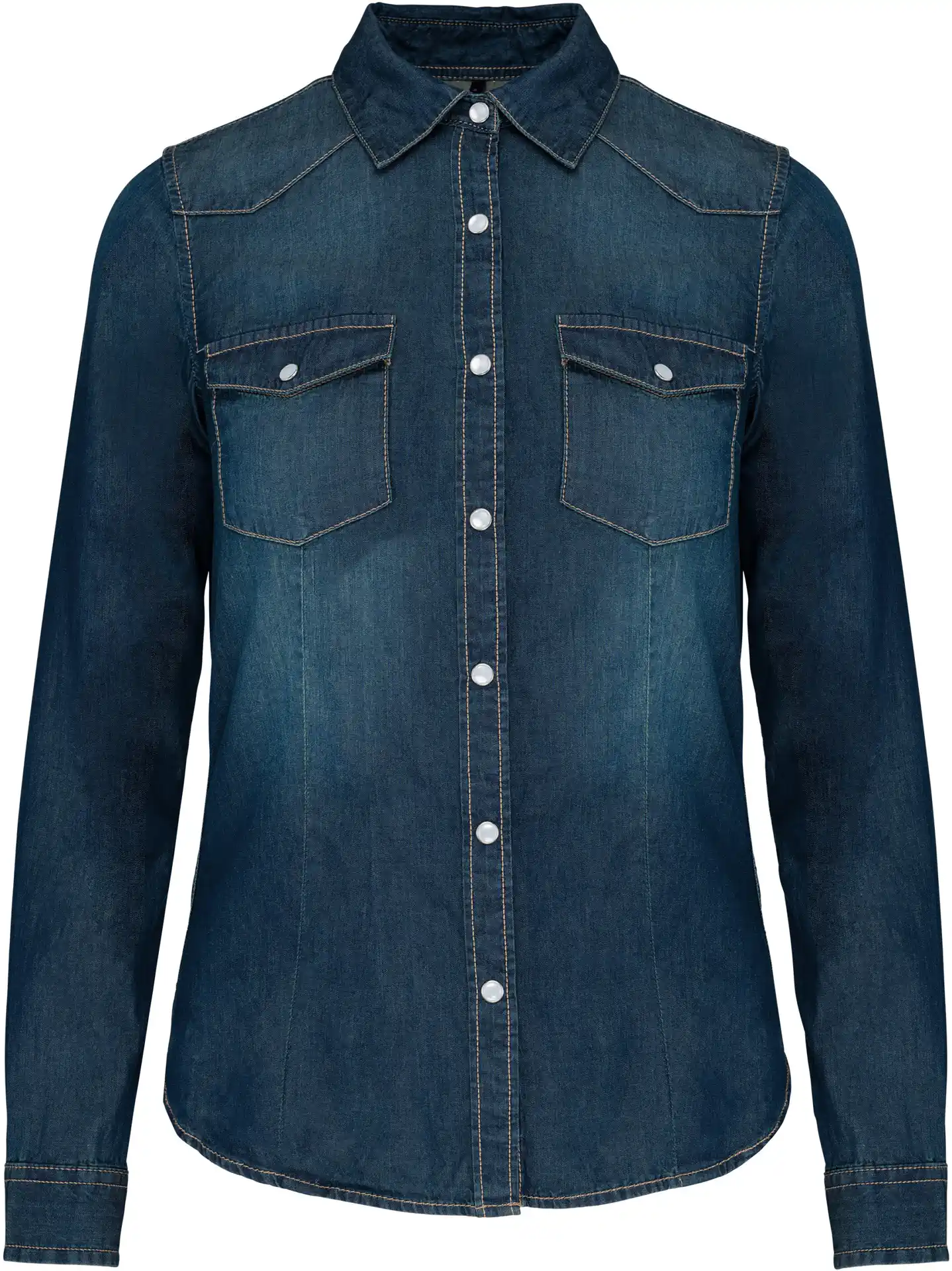 K518-denim-bluse-langarm-jeansblue-front-3 Kariban Denim Bluse langarm