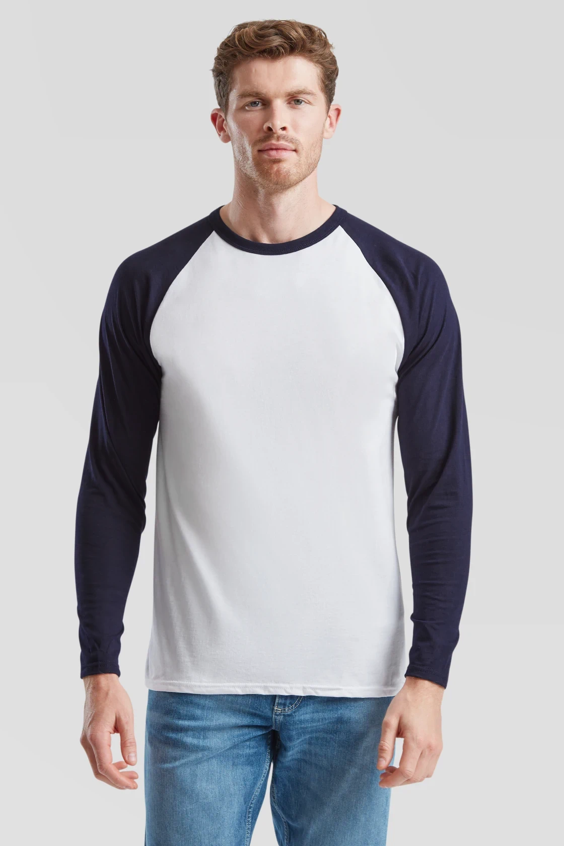fruit-of-the-loom-61-028-0-valueweight-long-sleeve-baseball-t-shirt-white-deepnavy-model-0 F.O.L. Long Sleeve Baseball T