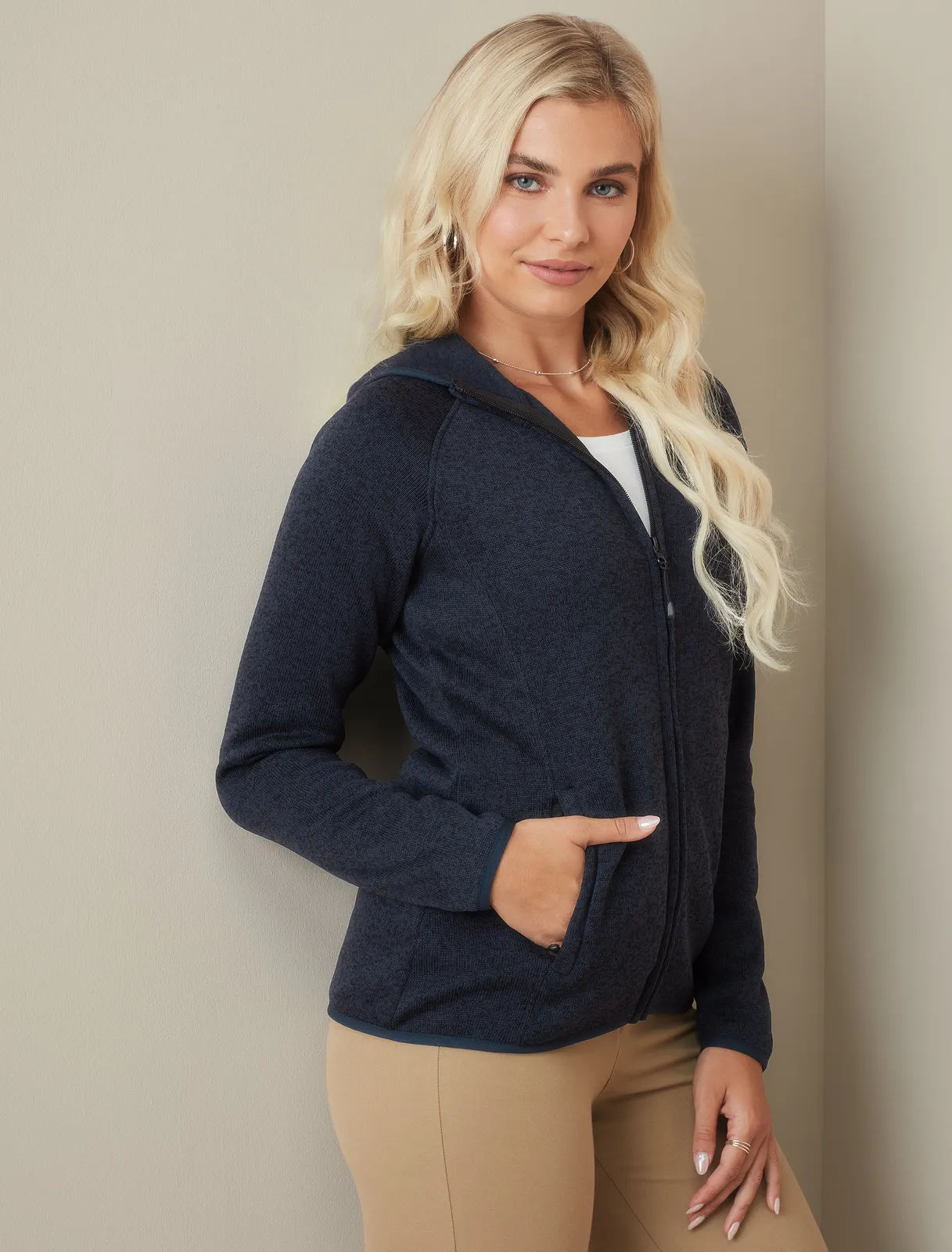 stedman-st5560-lux-knit-fleece-jacket-women-bluemidnightheather-model-2 Stedman Lux Hooded Knitfleece Jacket Women