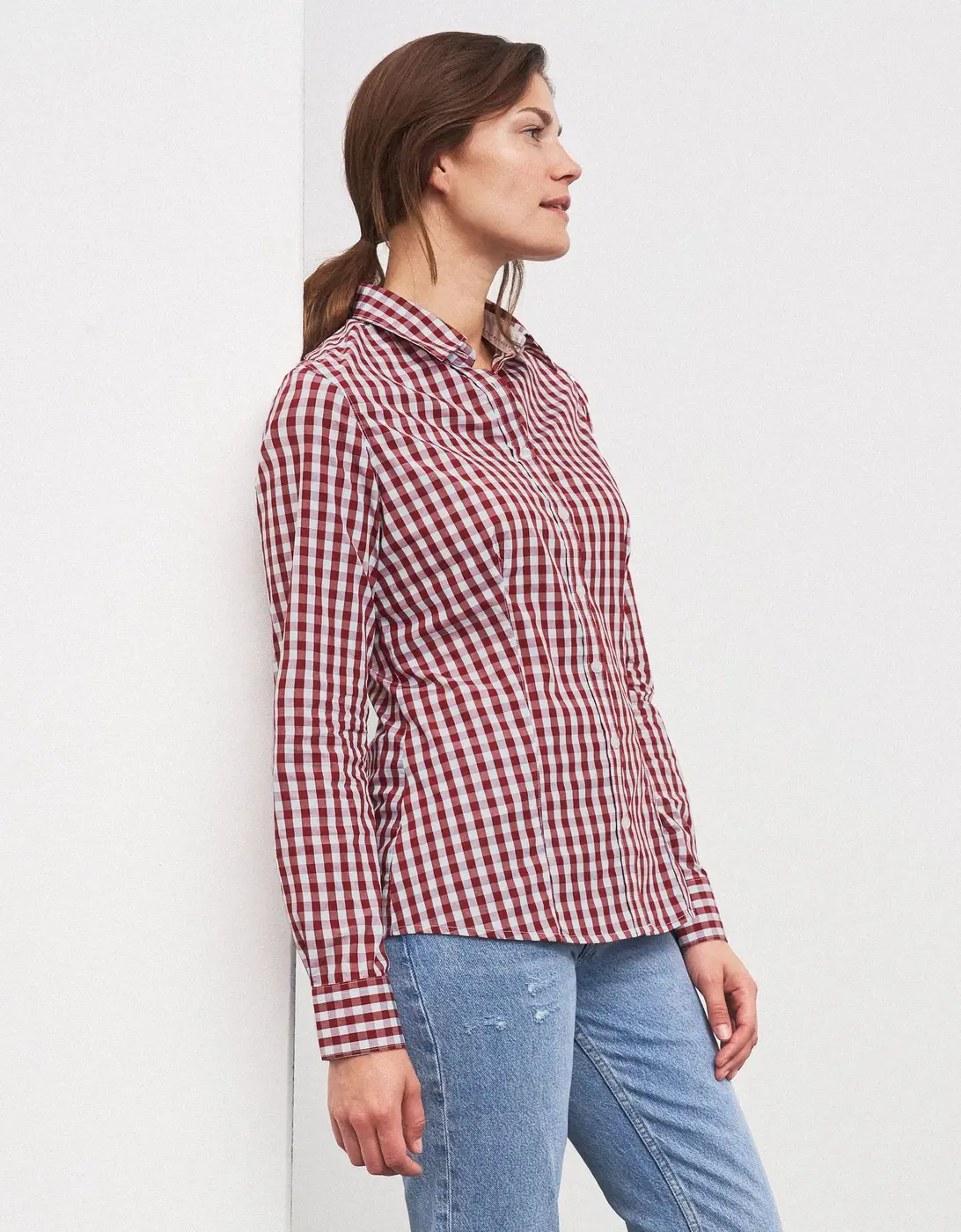 jn616-ladies-checked-blouse-model-2 James & Nicholson Ladies Checked Blouse