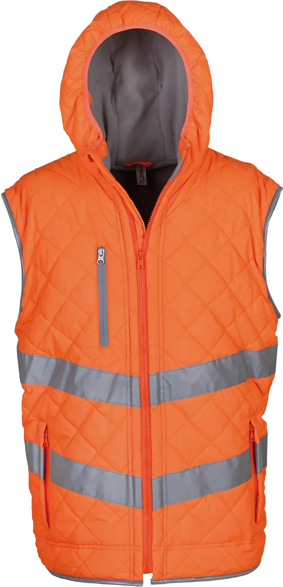 yoko-hv007-hi-vis-kensington-hooded-gilet-hi-vis-orange-front-1 YOKO Hi Vis Kensington Hooded Gilet