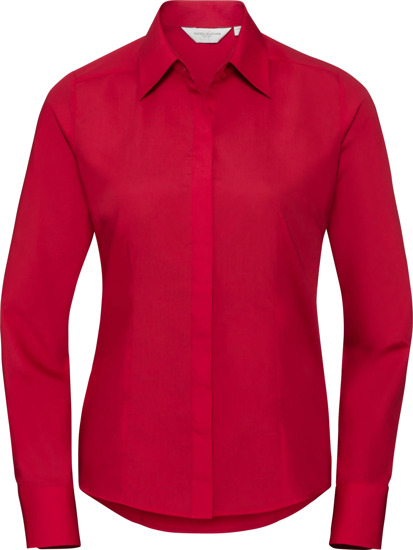 russell-r924f-ladies-ls-poly-cotton-easy-care-fitted-poplin-shirt-classicred-front-2 Russell Ladies Long Sleeve Polycotton Easy Care Fitted Poplin Shirt
