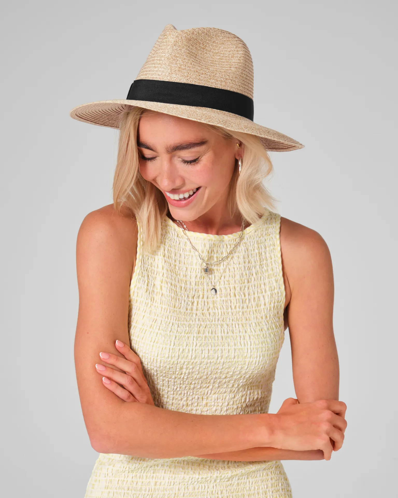 beechfield-B725-straw-fedora-model-0 Beechfield Straw Fedora