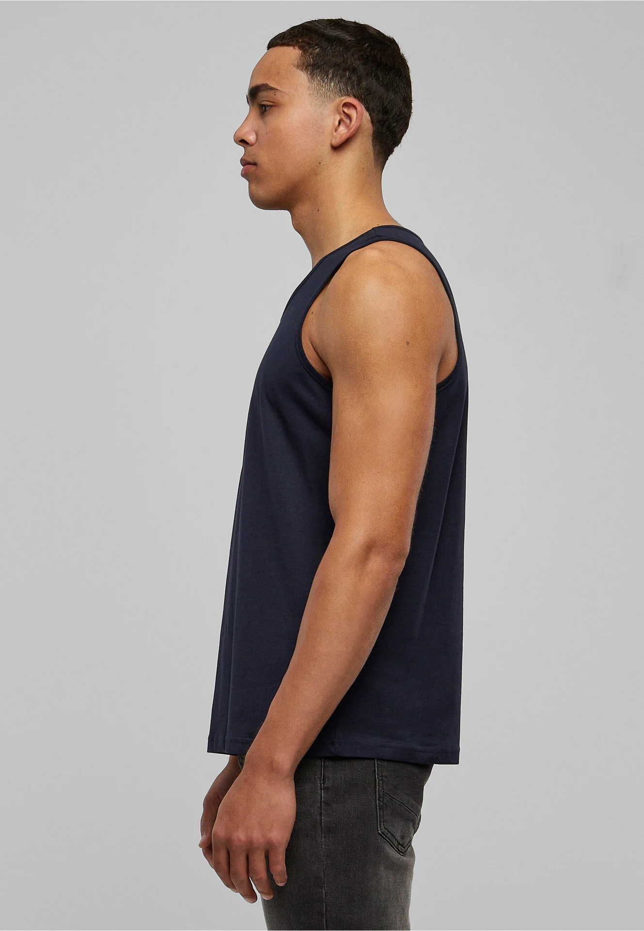 BYB-BB011-basic-tank-navy-model-1 Build Your Brand Basic Tank