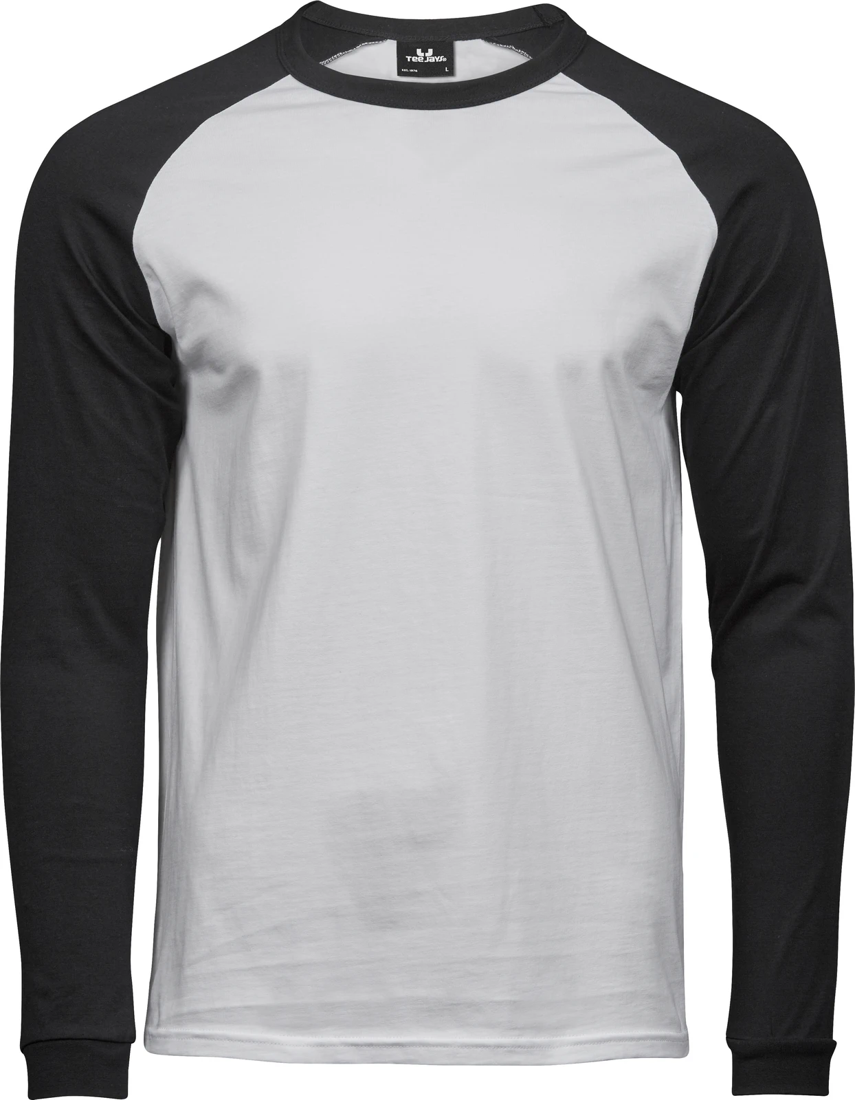 tee-jays-5072-mens-baseball-t-shirt-white-black-front-1 TEE JAYS Men's Baseball Tee