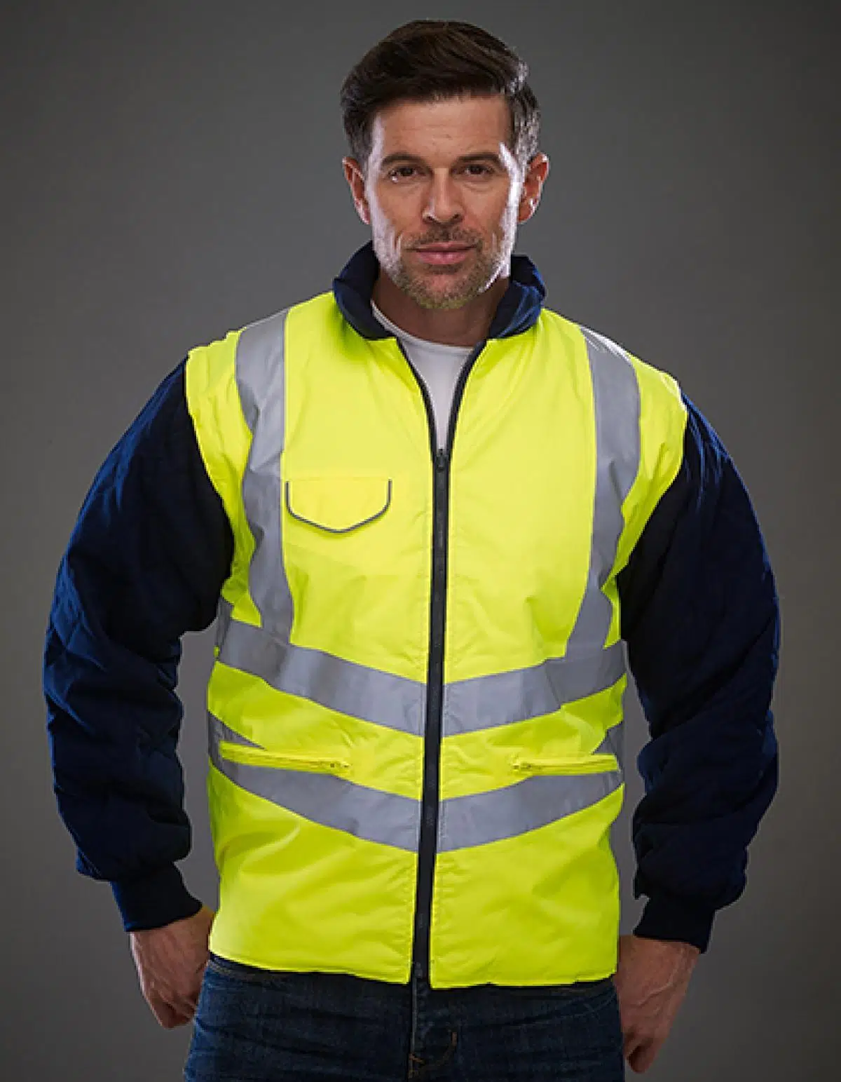 yoko-hvw703-hi-vis-chevron-quilted-jacket-hi-vis-yellow-model-1 YOKO Hi-Vis Chevron Quilted Jacket