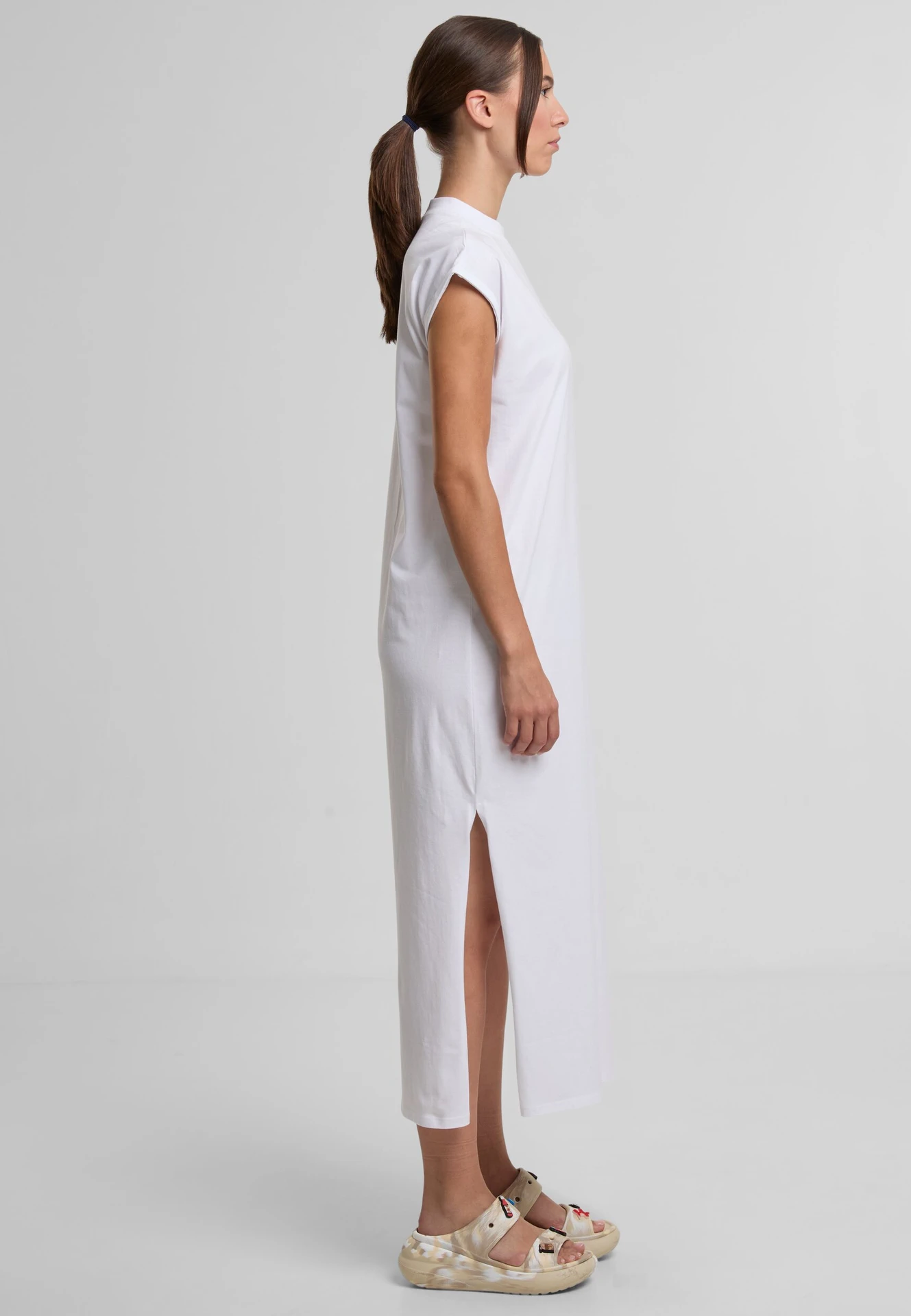 Build Your Brand Ladies Long Extended Shoulder Dress