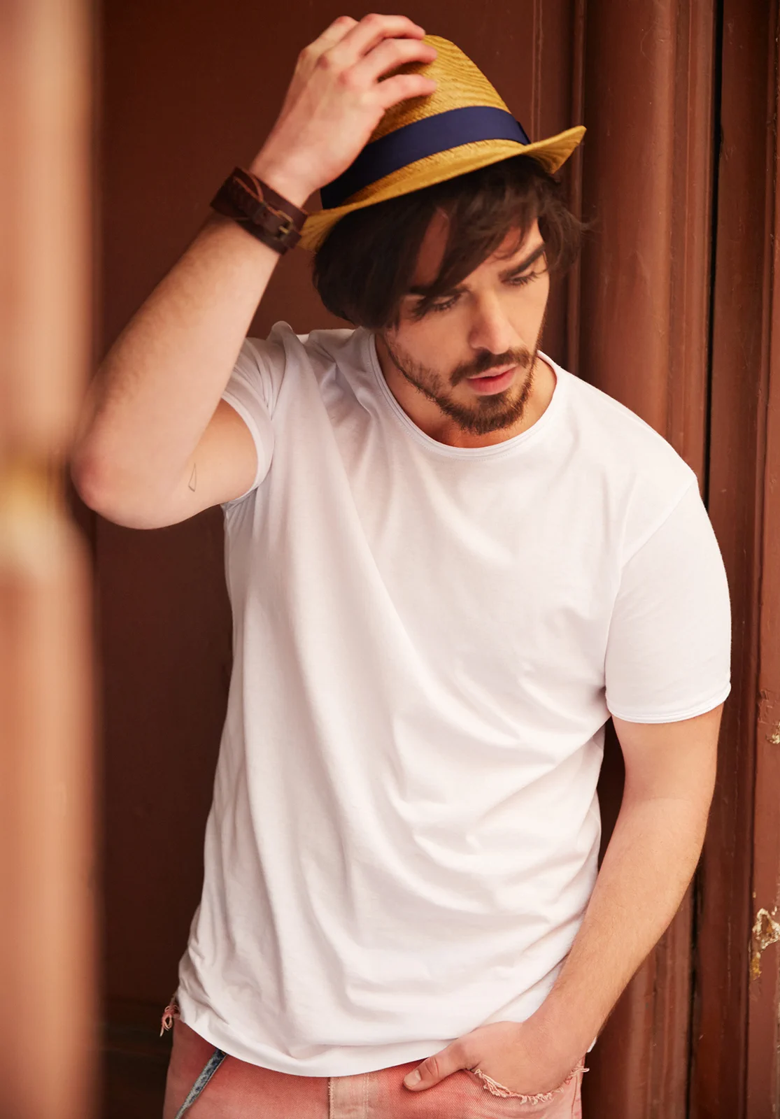 JN8002-mens-t-shirt-white-model-1 James & Nicholson Men's T