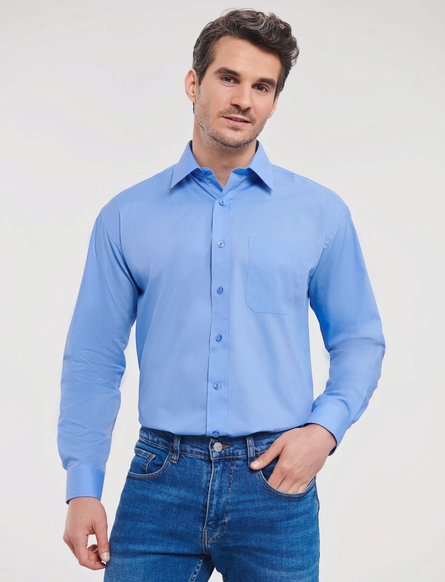 Russell Men's Long Sleeve Polycotton Easy Care Poplin Shirt