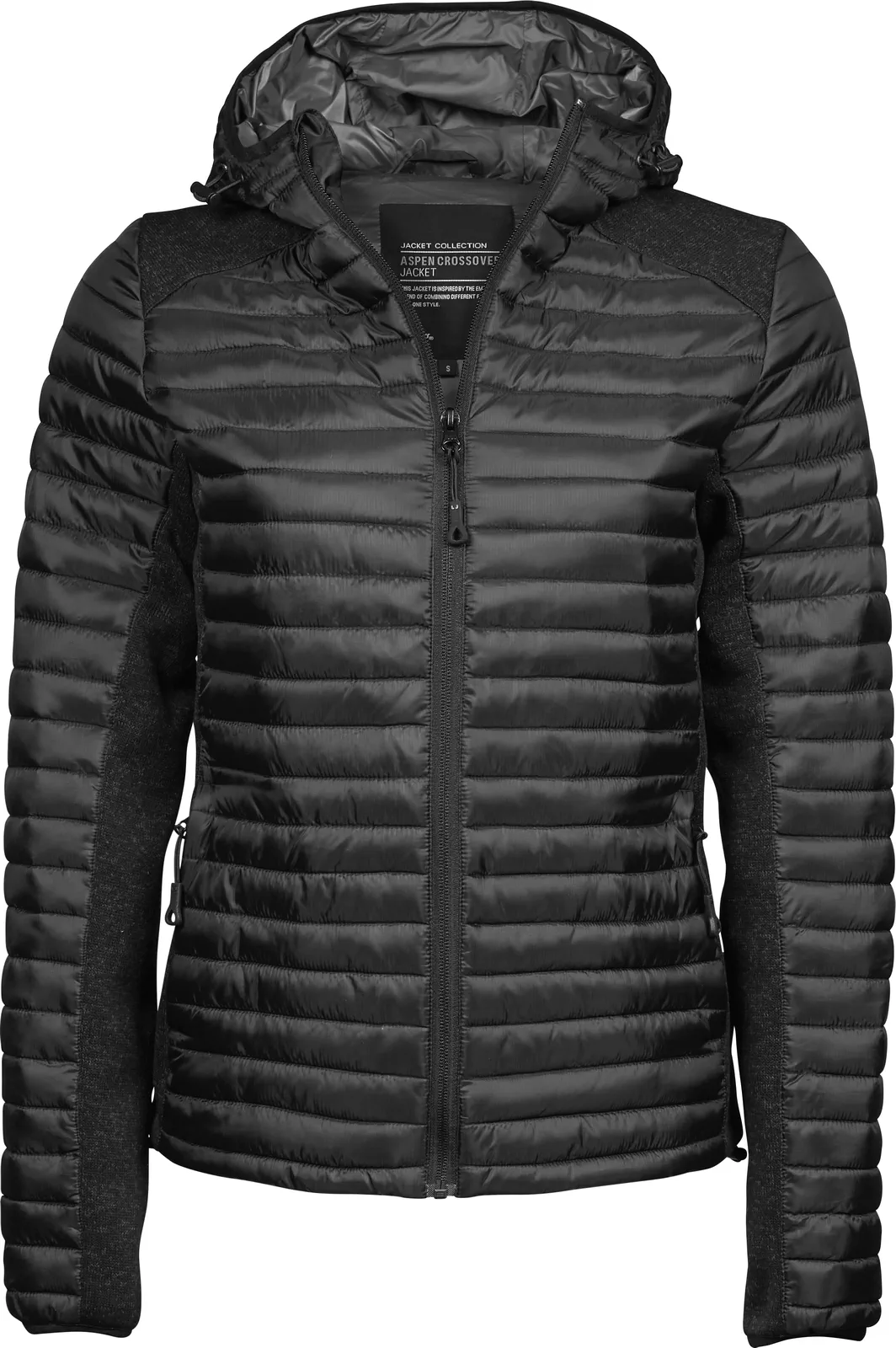 tee-jays-9611-womens-hooded-outdoor-crossover-jacket-black-blackmelange-front-1 Tee Jays Ladies` Hooded Outdoor Crossover Jacket
