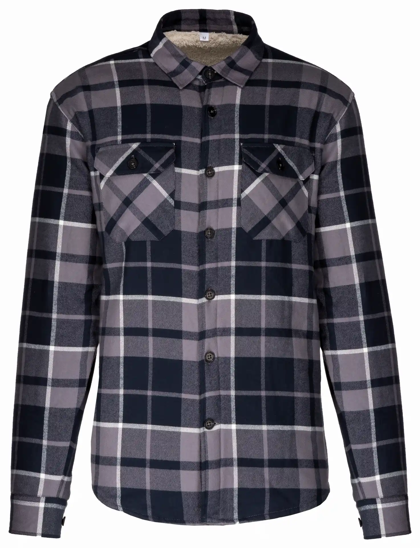 K579-flanellhemd-mit-sherpafleecefutter-stormgrey-navy-front-3 Kariban Flanellhemd mit Sherpafleecefutter