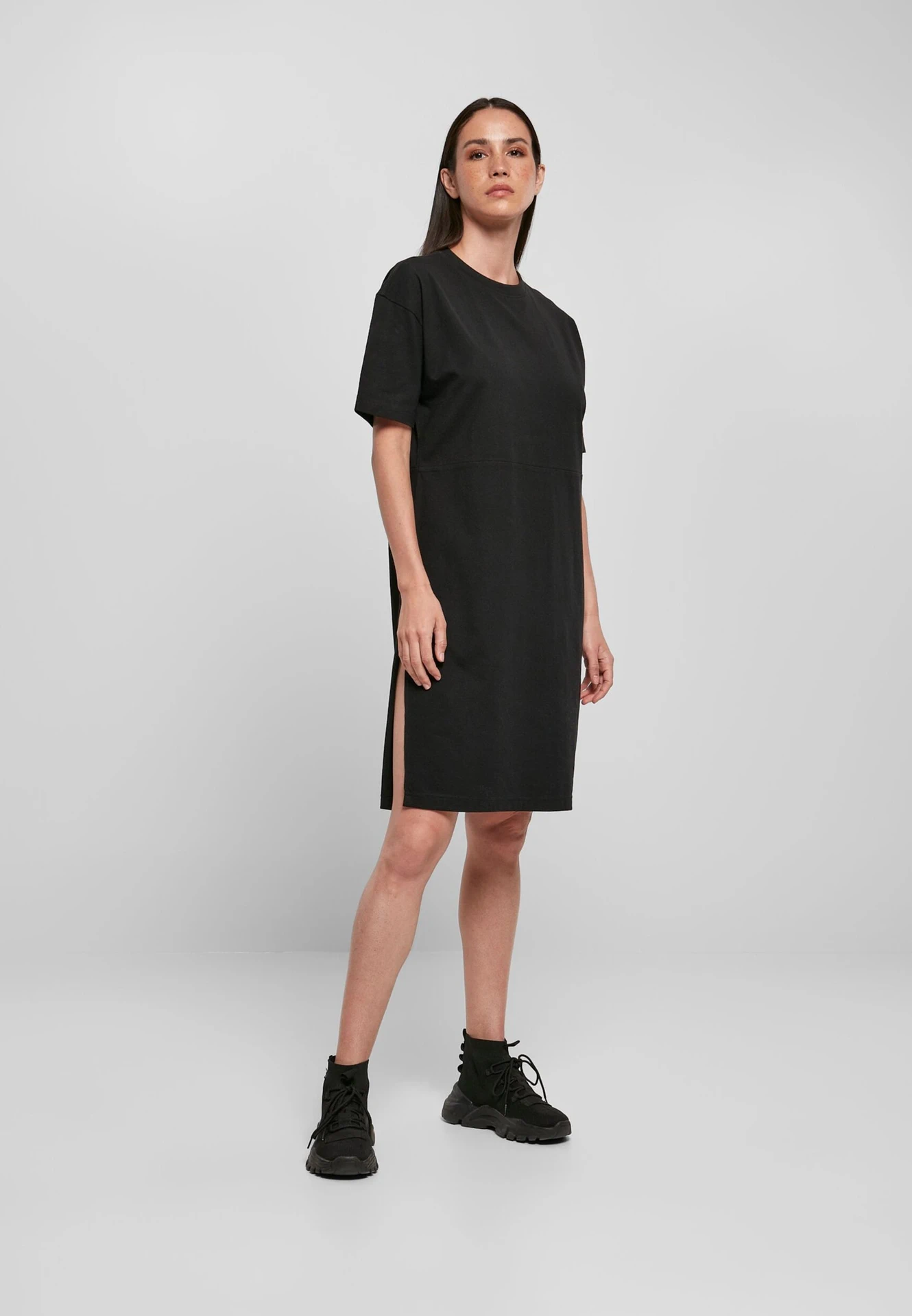 Build Your Brand Ladies Organic Oversized Slit Tee Dress