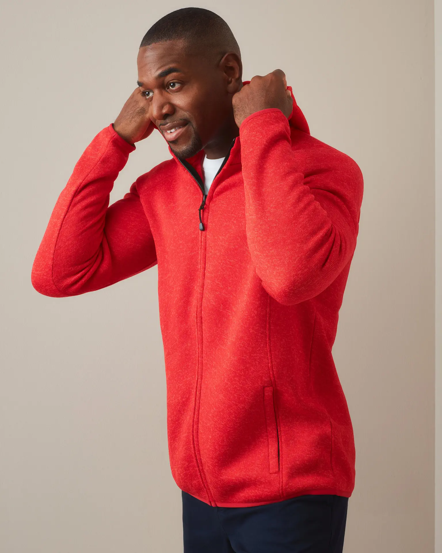stedman-st5460-lux-knit-fleece-jacket-men-scarletredheather-model-2 Stedman Lux Hooded Knitfleece Jacket
