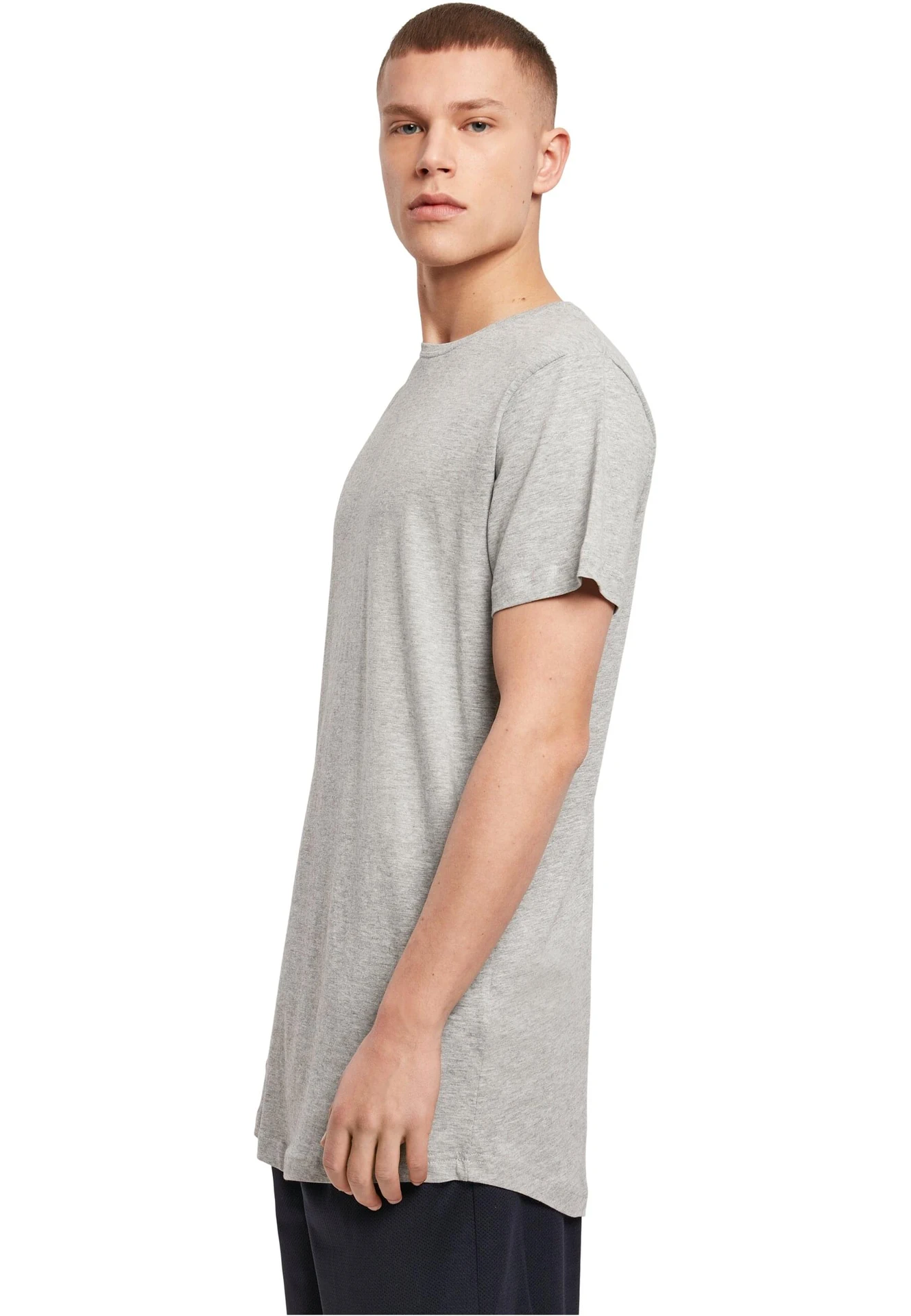 BYB-BY028-shaped-long-t-shirt-heathergrey-model-1 Build Your Brand Shaped Long Tee