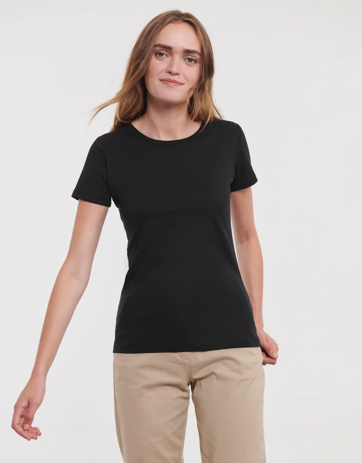 russell-r108f-ladies-pure-organic-t-shirt-black-model-1 Russell Ladies Authentic Tee Pure Organic