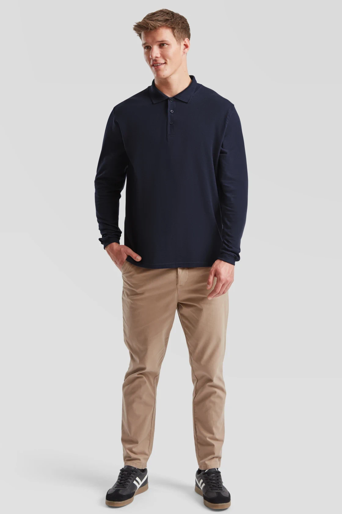 fruit-of-the-loom-63-310-0-premium-long-sleeve-poloshirt-deepnavy-model-3 F.O.L. Premium Piqué Polo langarm