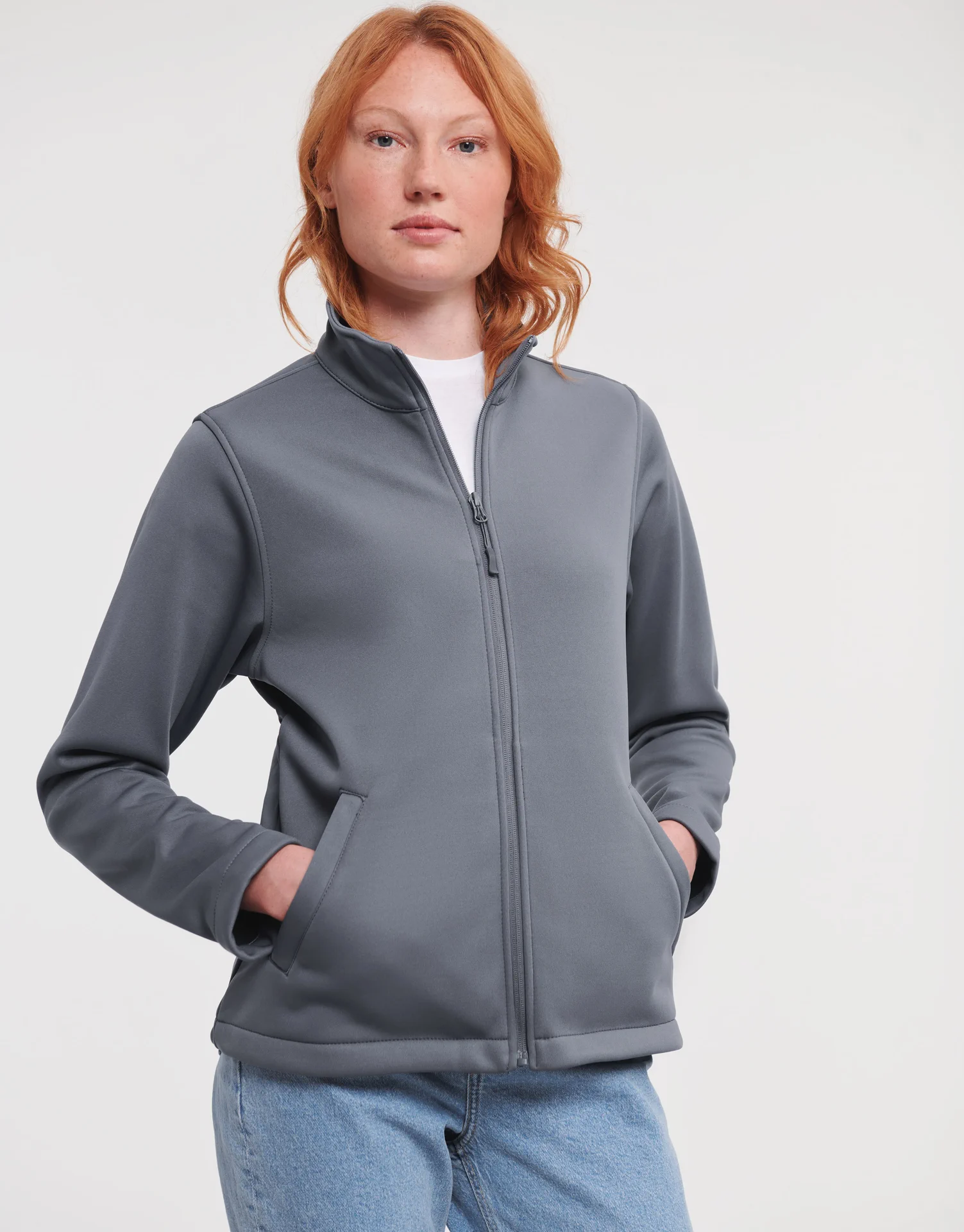 russell-r040f-ladies-smart-softshell-jacket-convoygrey-model-1 Russell Ladies Smart Softshell Jacket