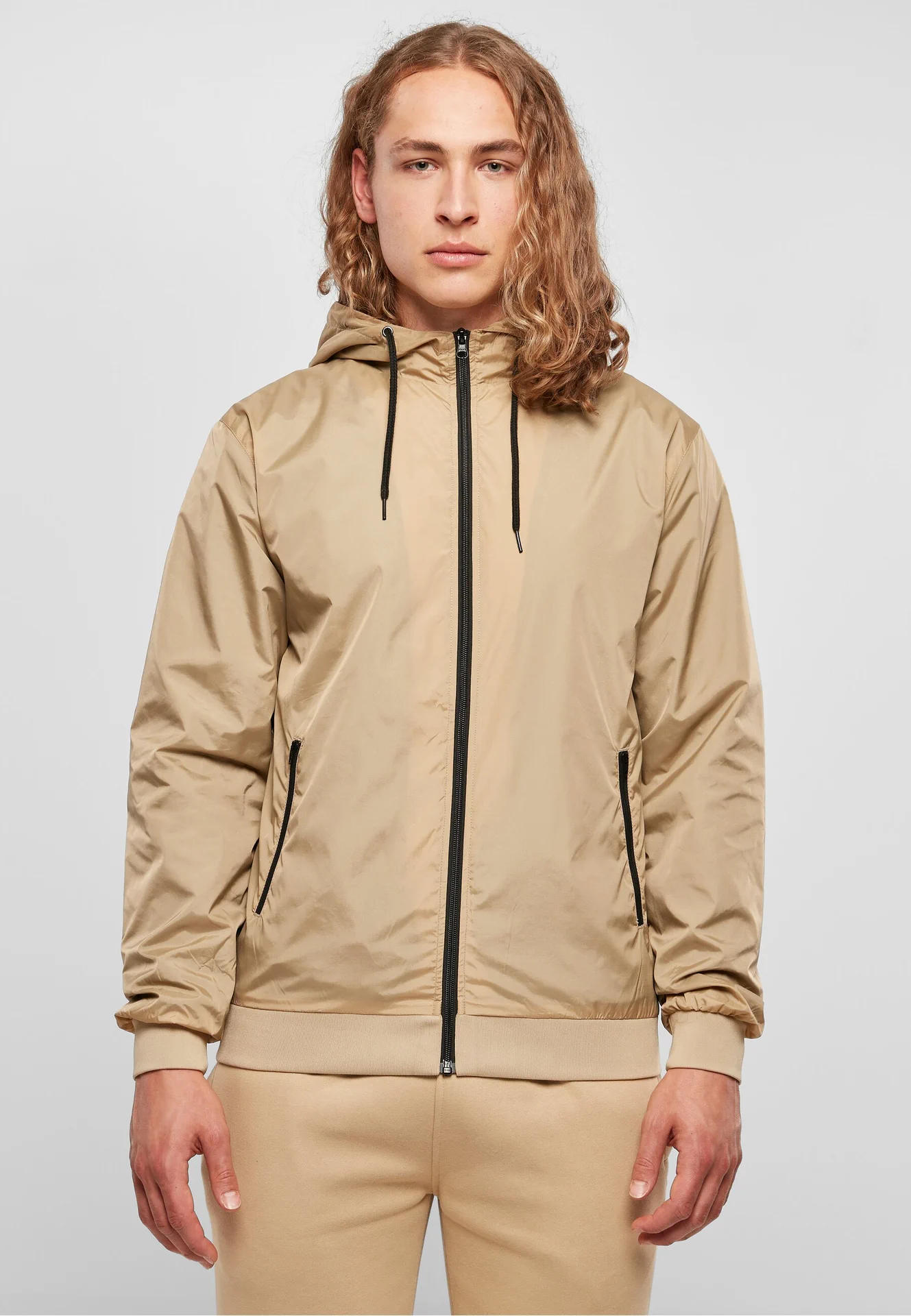 BYB-BY016-windrunner-jacket-beige-black-model-0 Build Your Brand Windrunner Jacket