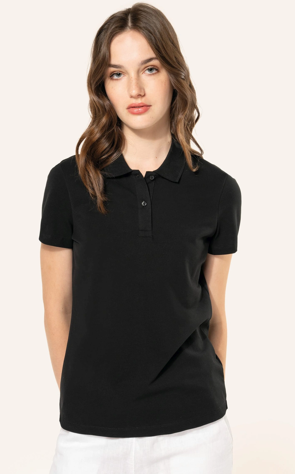 kariban-PK201-damen-supima-stretch-pique-polo-black-model-0 Kariban Damen Supima® Stretch Piqué Polo