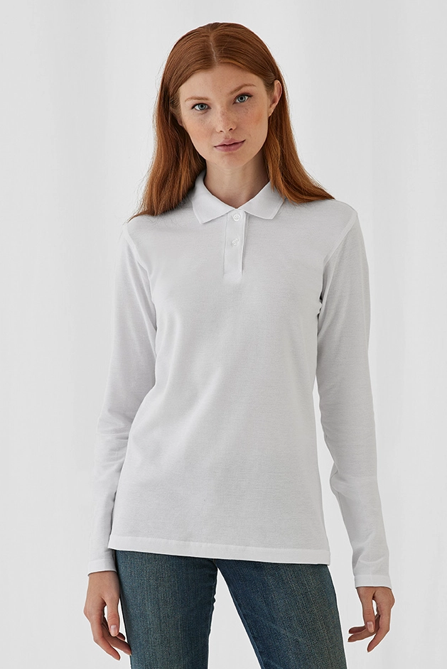 bc-pwi13-id001-longsleeve-women-white-model-1 B&C Long Sleeve Polo ID.001 Women