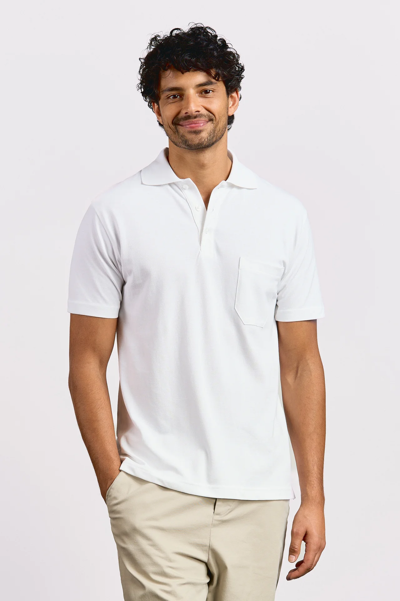 promodoro-4100-mens-heavy-polo-pocket-white-model-0 Promodoro Men's Heavy Polo Pocket