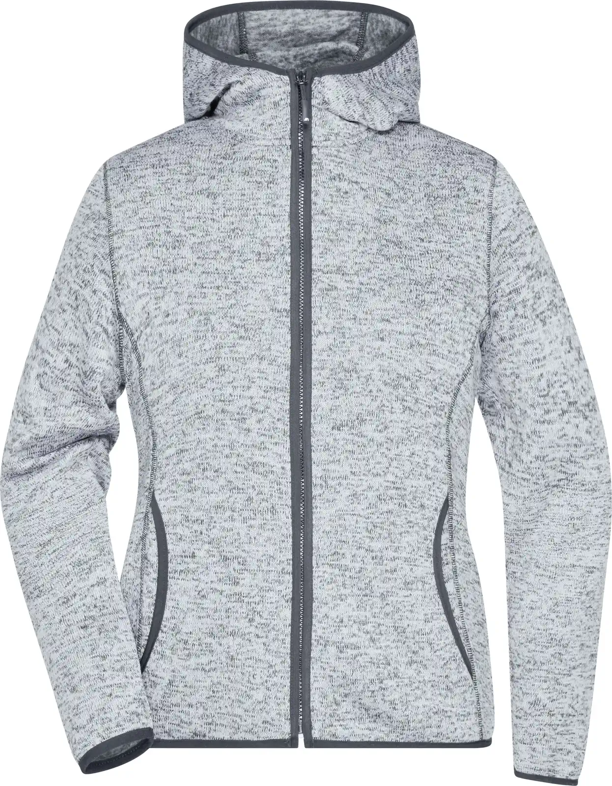 jn588-ladies-knitted-fleece-hoody-lightmelange-carbon-front-3 James & Nicholson Ladies Knitted Fleece Hoody