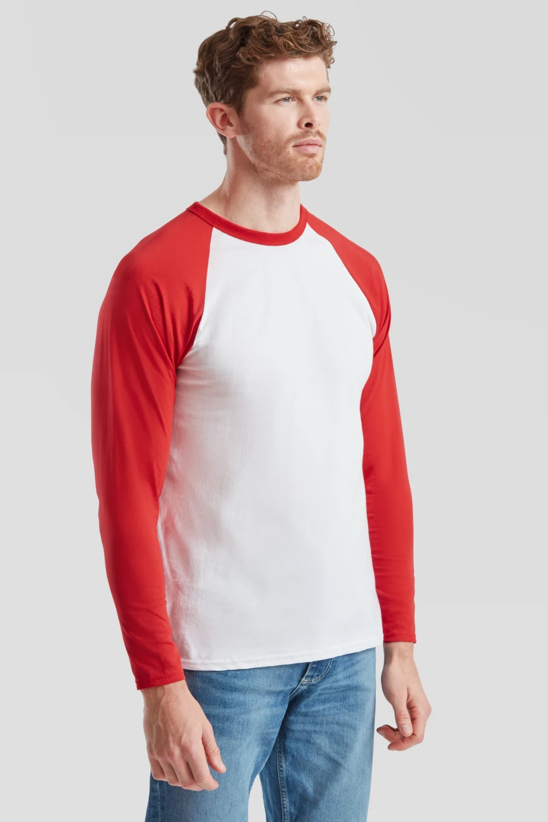 fruit-of-the-loom-61-028-0-valueweight-long-sleeve-baseball-t-shirt-white-red-model-1 F.O.L. Long Sleeve Baseball T