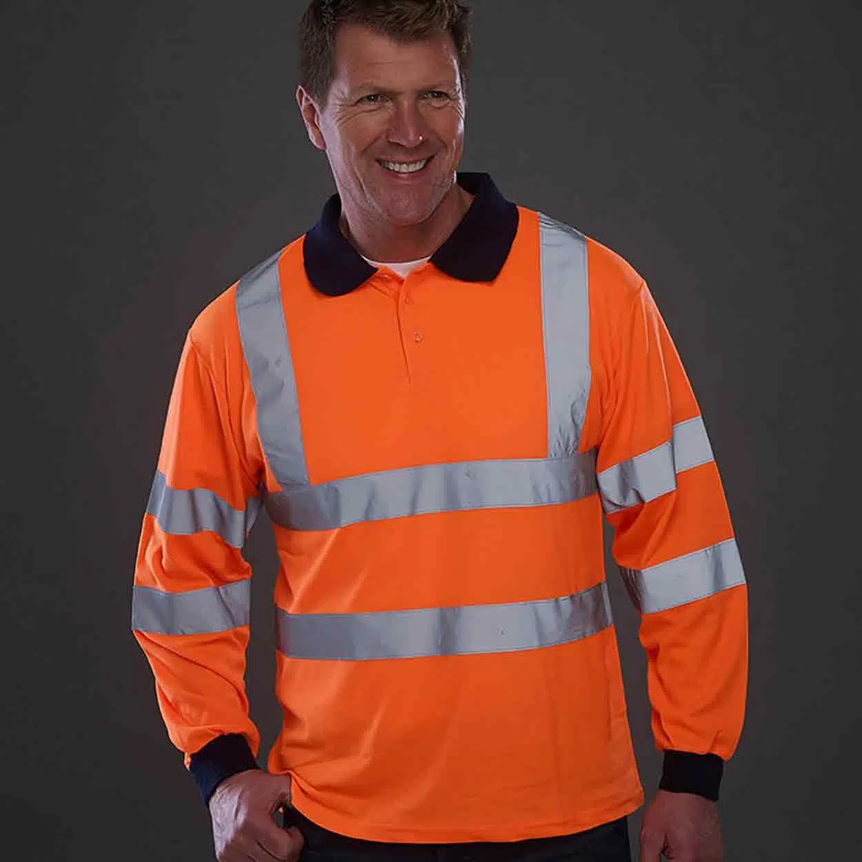 yoko-hvj310-hi-vis-long-sleeve-polo-hi-vis-orange-model-1 YOKO Hi-Vis Long Sleeve Polo