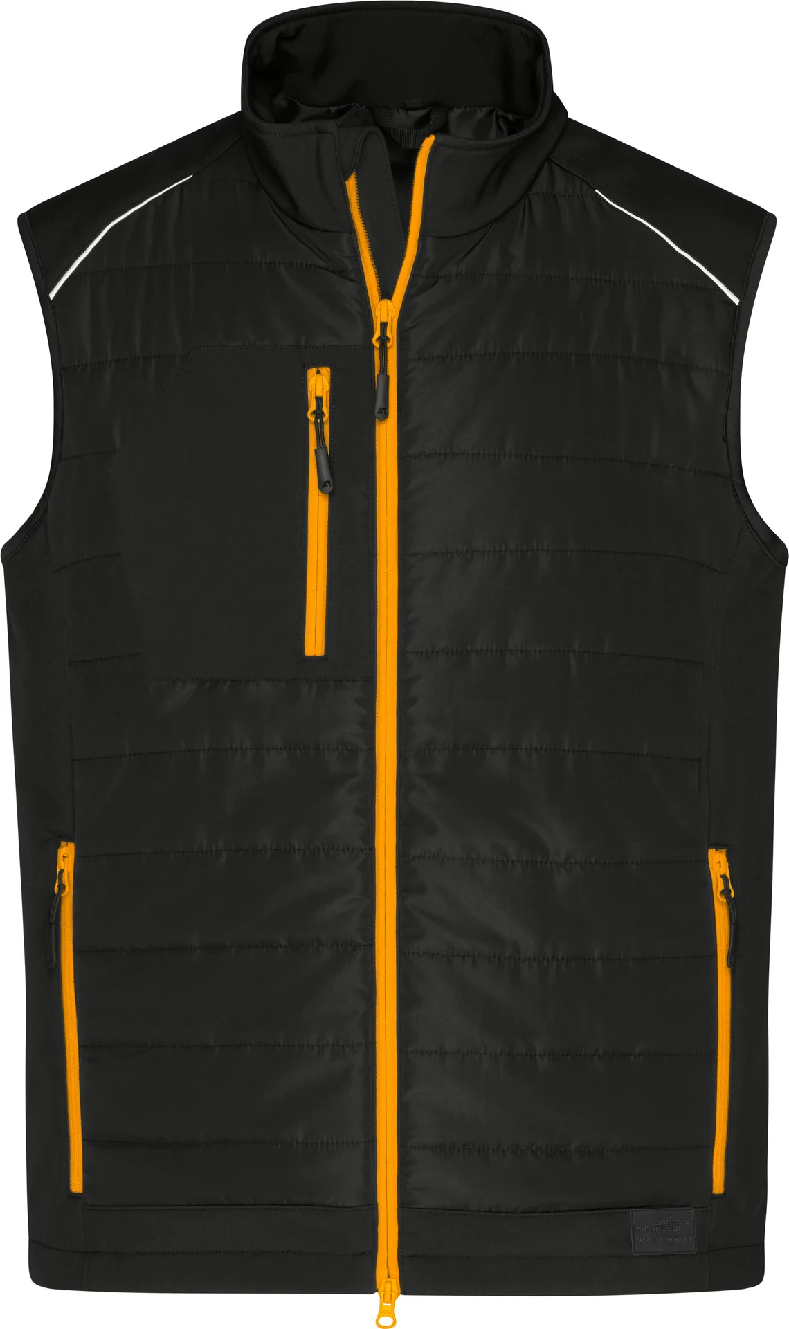 jn1822-mens-hybrid-vest-black-neonorange-front-3 James & Nicholson Men's Hybrid Vest 1822