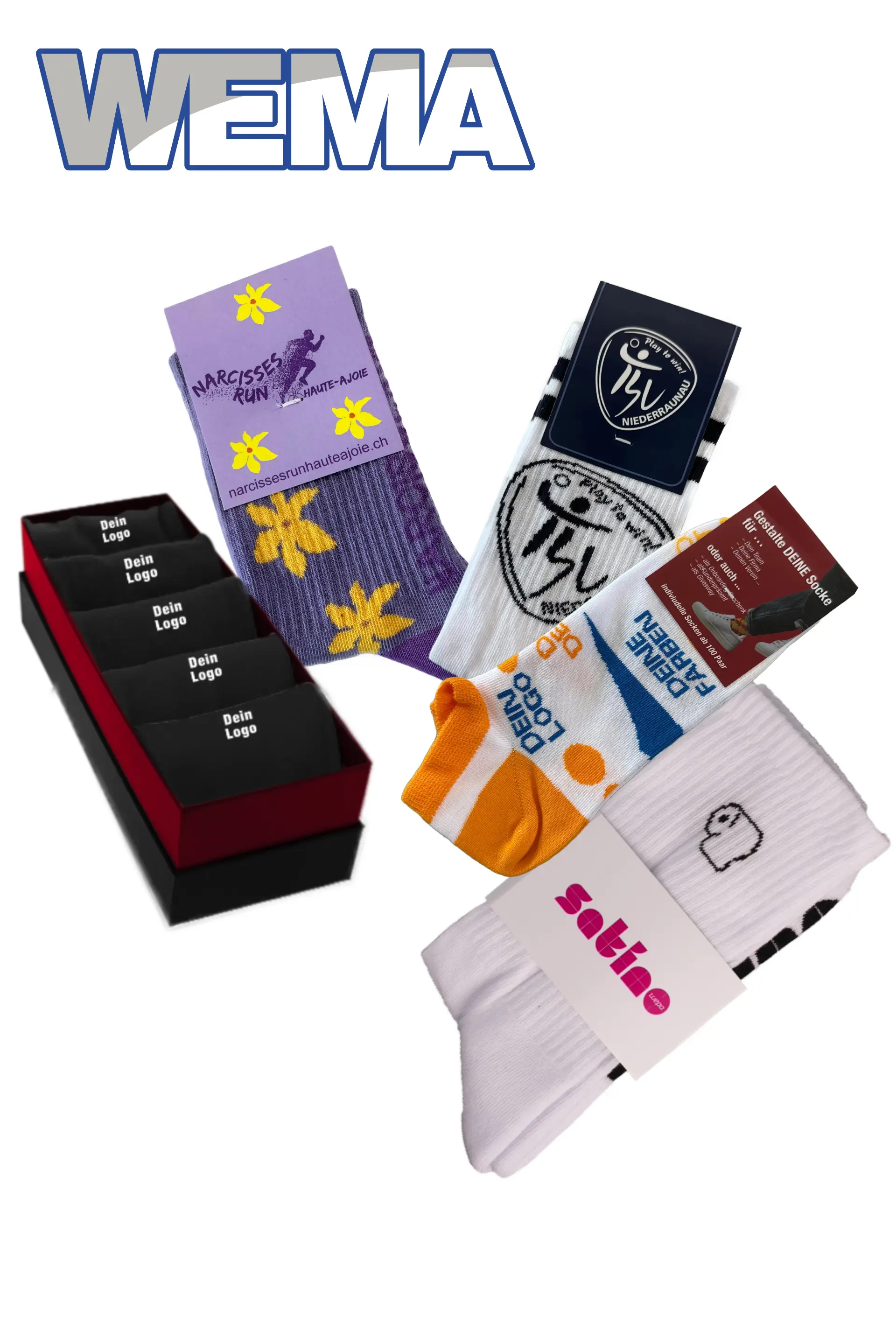 WEMA Personalisierte Socken mit individuellem Design und Verpackung
