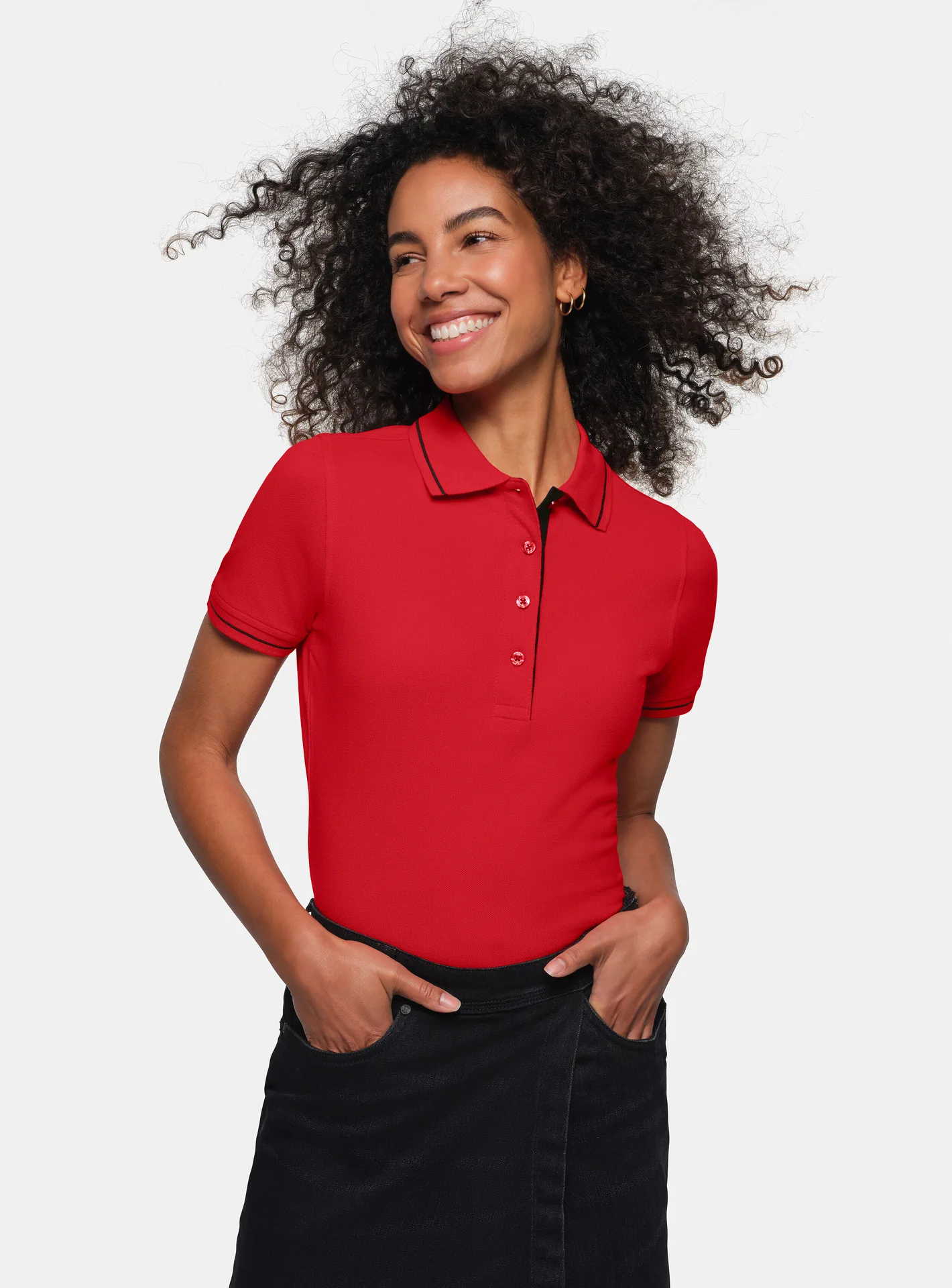 hakro-203-damen-poloshirt-casual-rot-schwarz-model-0 HAKRO Women-Poloshirt 203 Casual