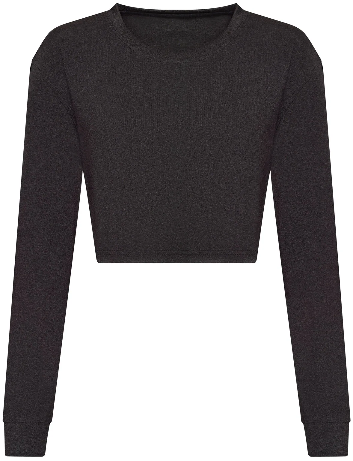 justts-jt016-womens-long-sleeve-cropped-t-shirt-heatherblack-front-1 Just Ts Women's Long Sleeve Cropped T