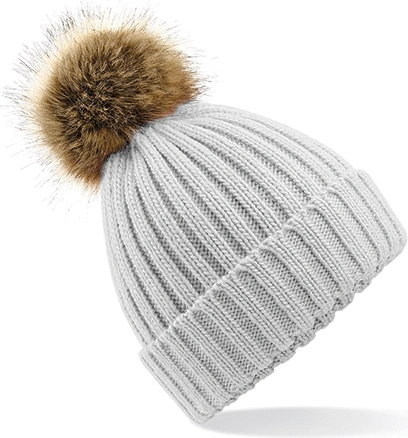 Beechfield Faux Fur Pop Pom Chunky Beanie