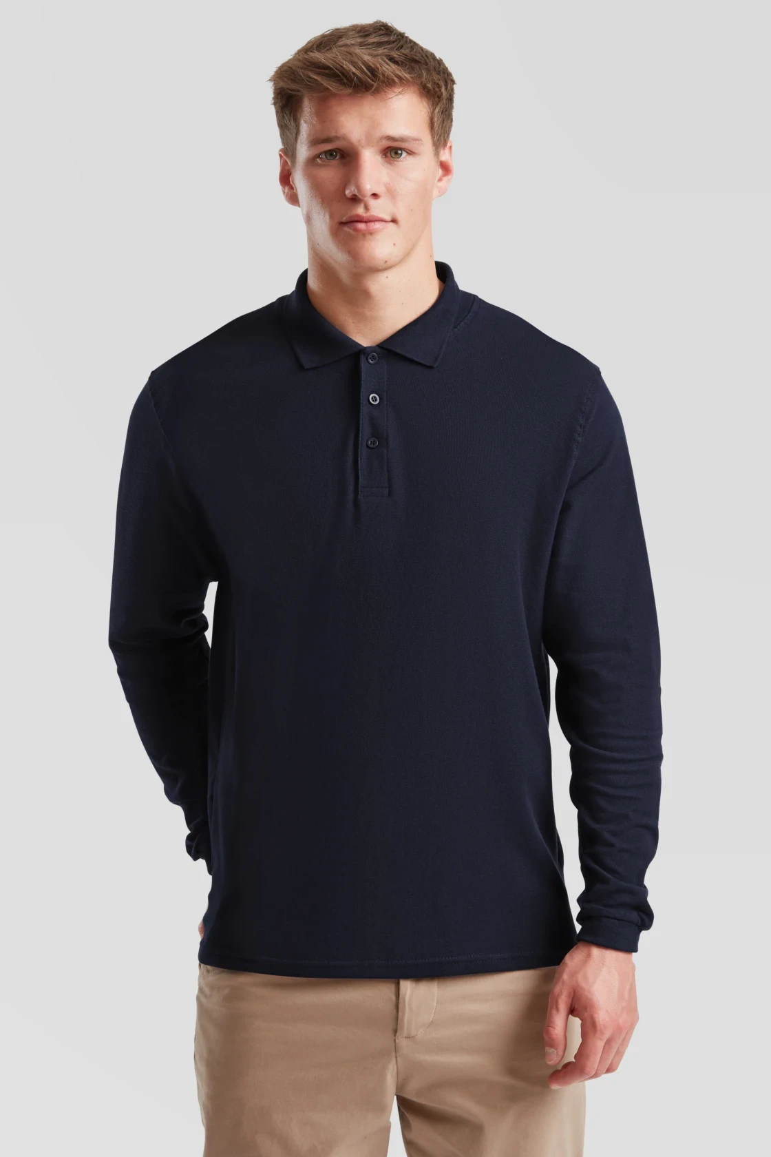 fruit-of-the-loom-63-310-0-premium-long-sleeve-poloshirt-deepnavy-model-0 F.O.L. Premium Piqué Polo langarm