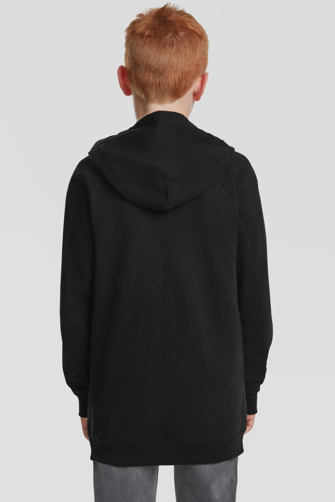 fruit-of-the-loom-62-009-0-kids-lightweight-hooded-sweatshirt-black-model-2 F.O.L. Kids Lightweight Hooded Sweat