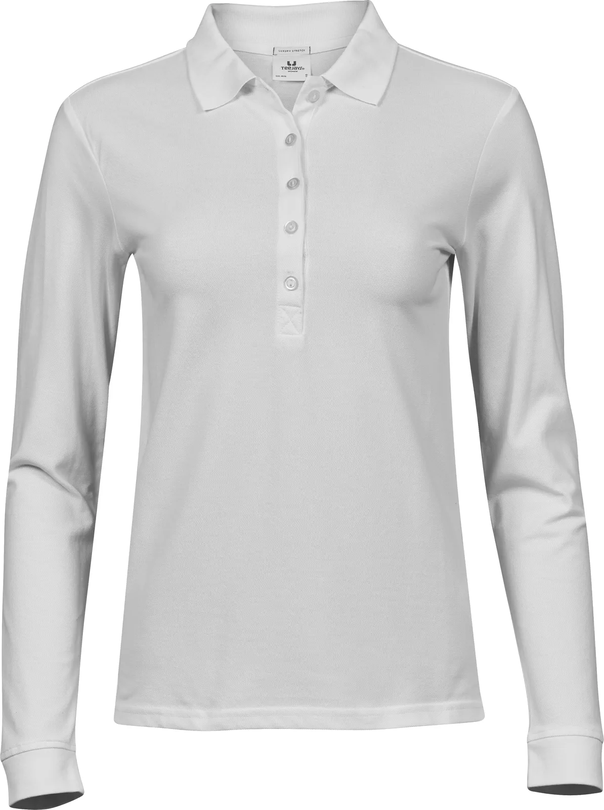 tee-jays-146-womens-luxury-stretch-long-sleeve-poloshirt-white-front-1 Tee Jays Ladies Luxury Stretch Long Sleeve Polo