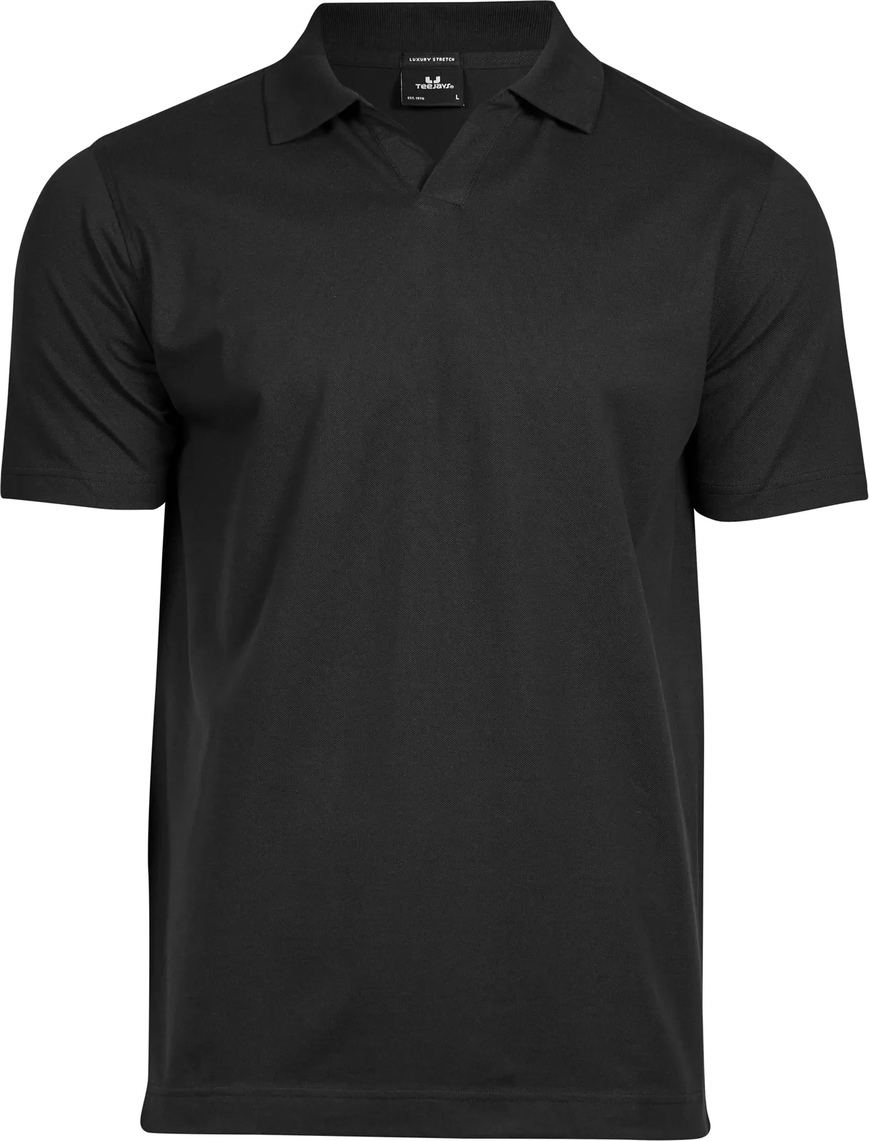 tee-jays-1404-luxury-stretch-v-neck-poloshirt-black-front-1 Tee Jays Luxury Stretch V-Neck Polo
