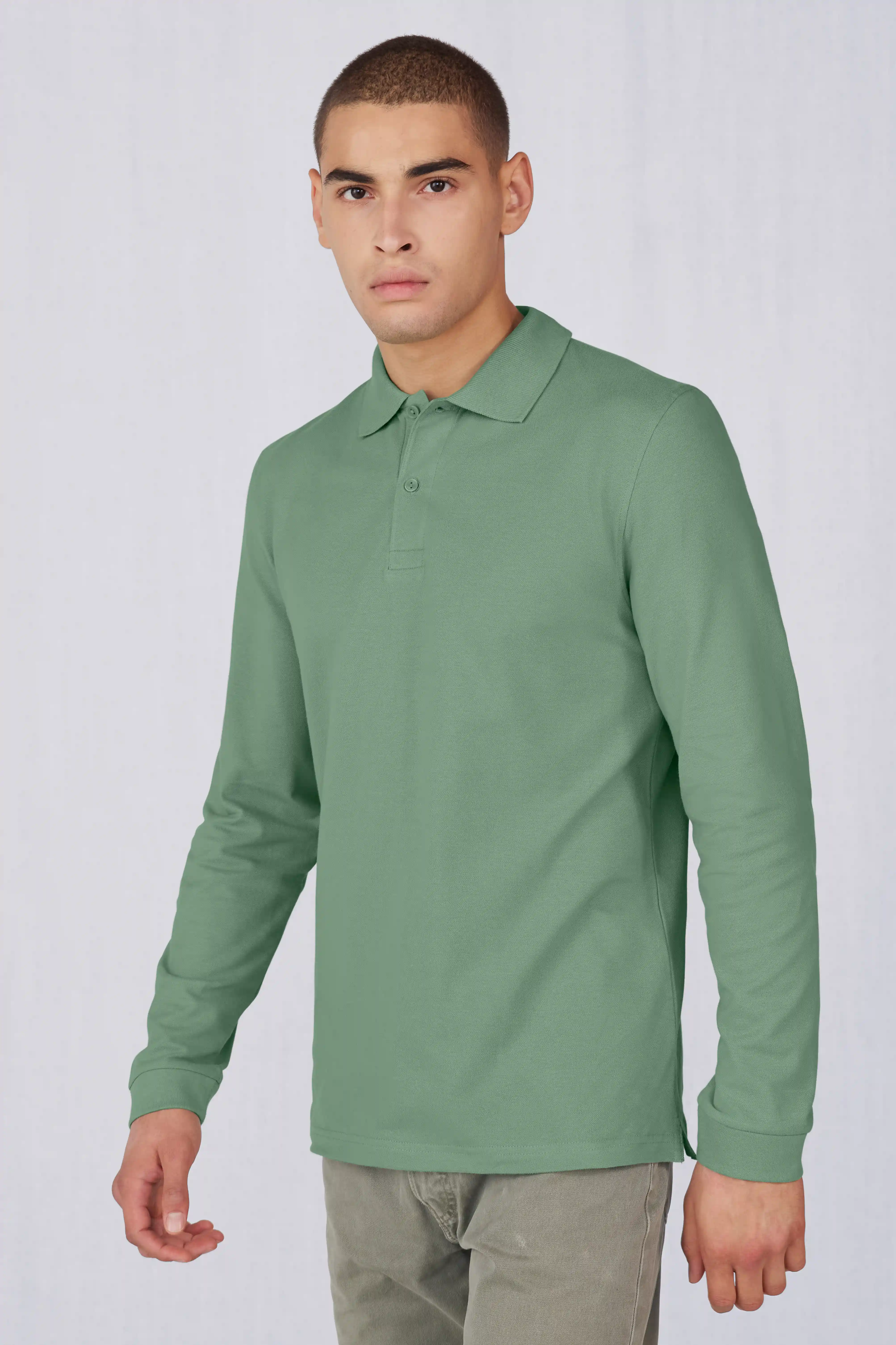 bc-pu427-my-polo-210-longsleeve-amalfi-green-model-1 B&C My Polo 210 Long Sleeve