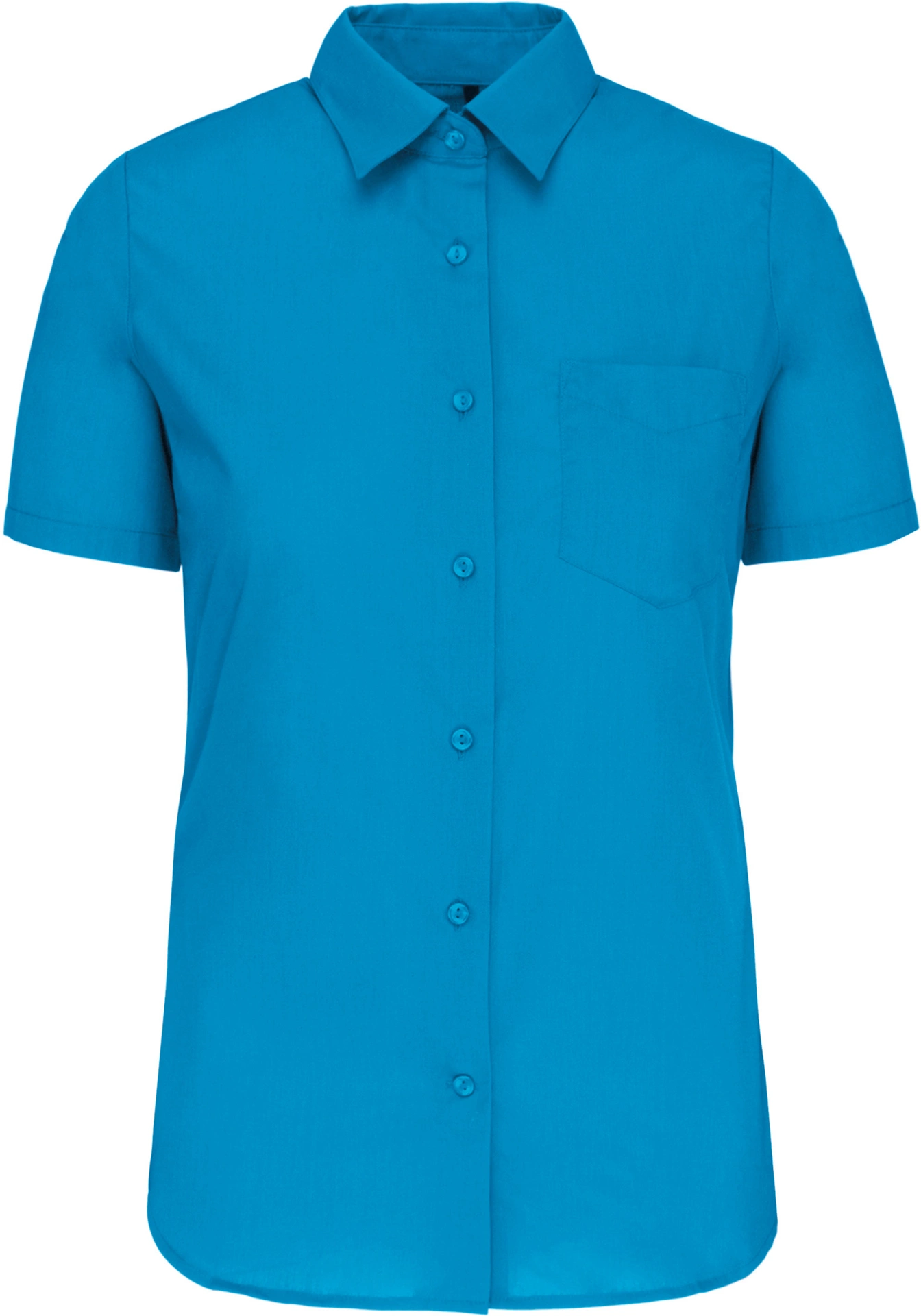 K548-popeline-bluse-judith-kurzarm-brightturquoise-front-3 Kariban Popeline Bluse "Judith" kurzarm