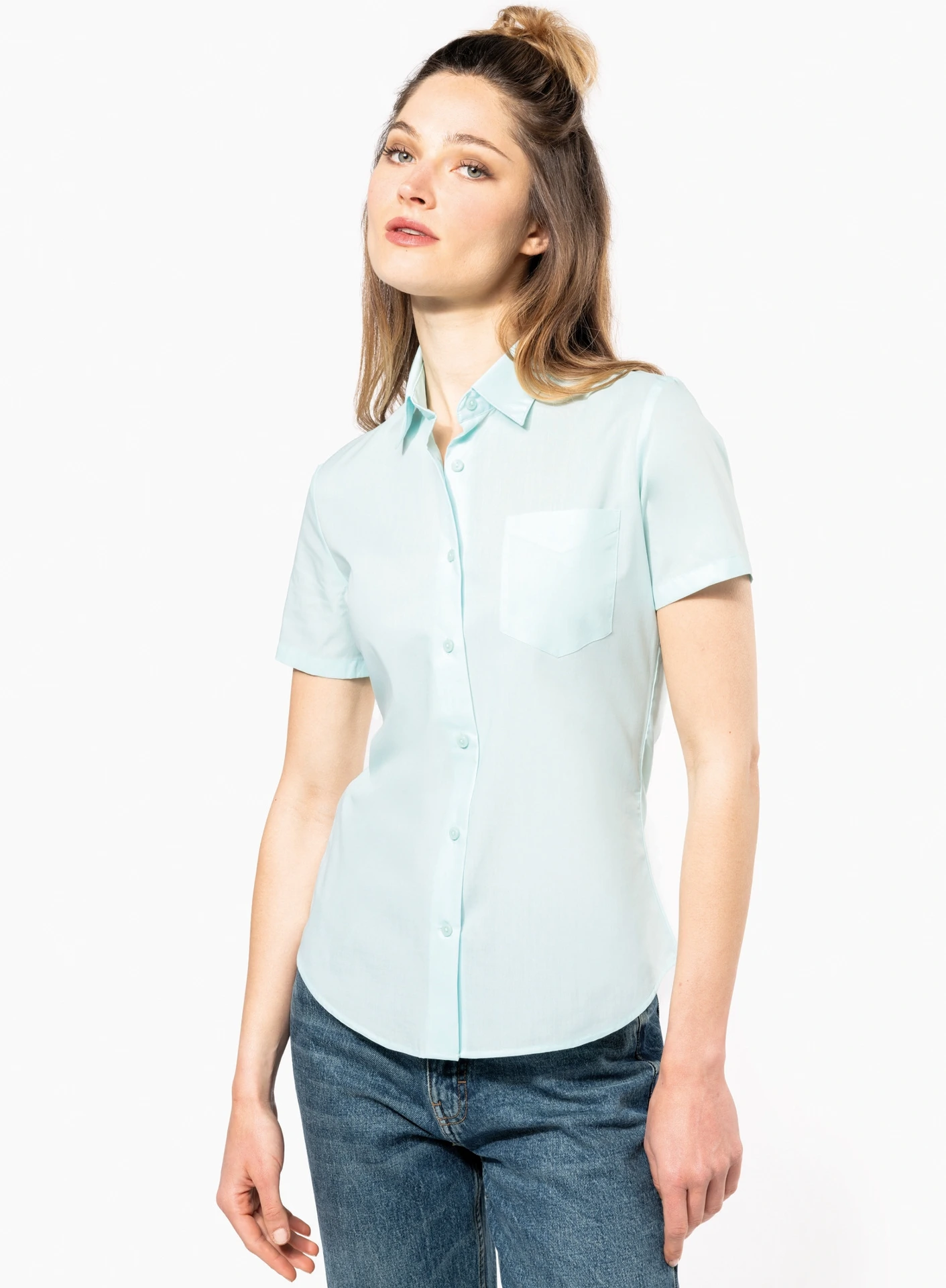 K548-popeline-bluse-judith-kurzarm-model-0 Kariban Popeline Bluse "Judith" kurzarm