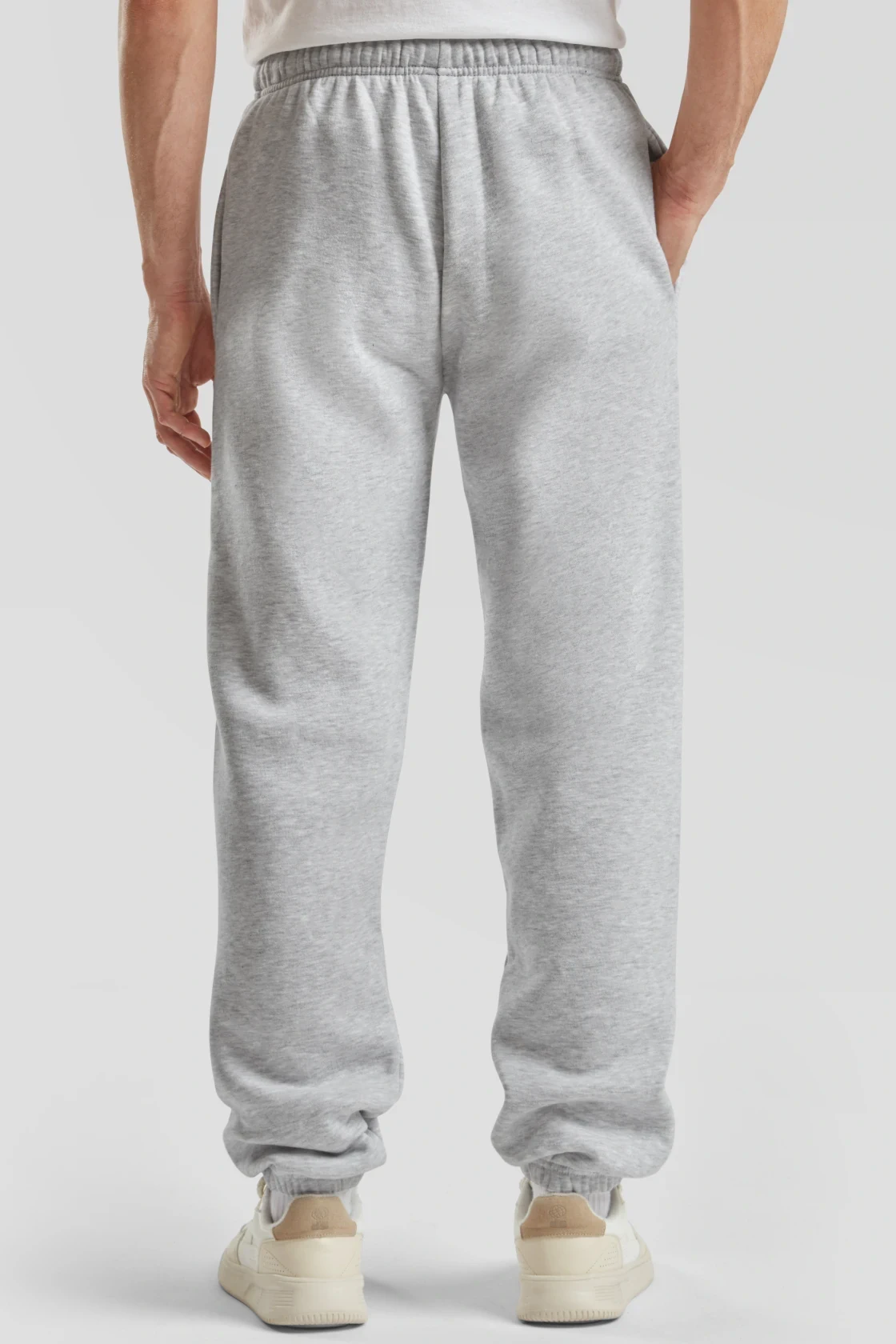 fruit-of-the-loom-64-040-0-premium-elasticated-cuff-jog-pants-heathergrey-model-2 F.O.L. Premium Elasticated Cuff Jog Pants