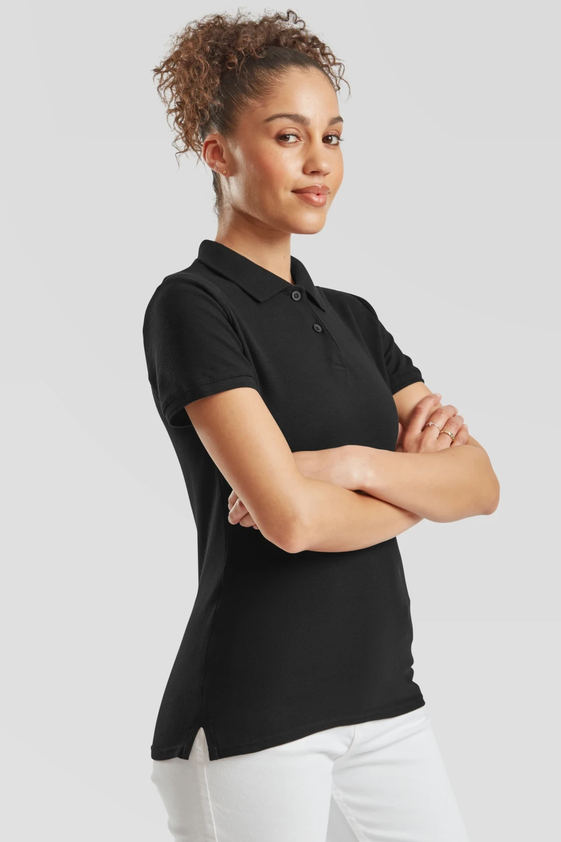 fruit-of-the-loom-63-030-0-ladies-premium-poloshirt-black-model-1 F.O.L. Lady-Fit Premium Polo
