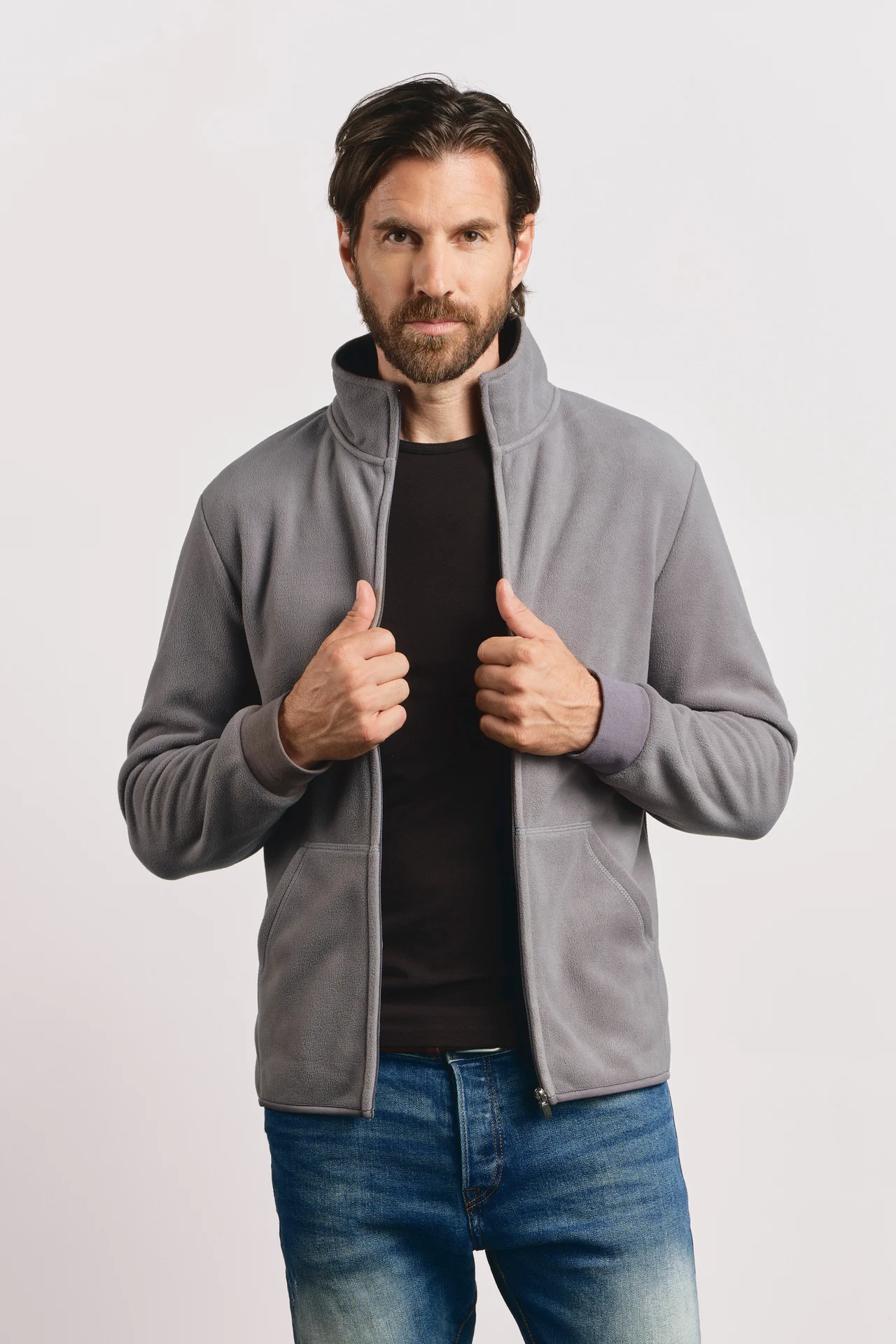 promodoro-7971-mens-double-fleece-jacket-lightgrey-black-model-0 Promodoro Men's Double Fleece Jacket 7971