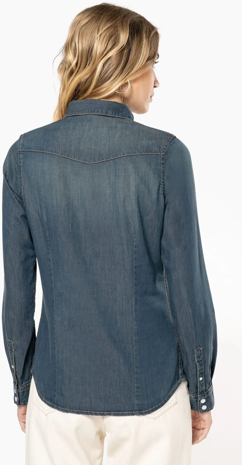 K518-denim-bluse-langarm-model-2 Kariban Denim Bluse langarm