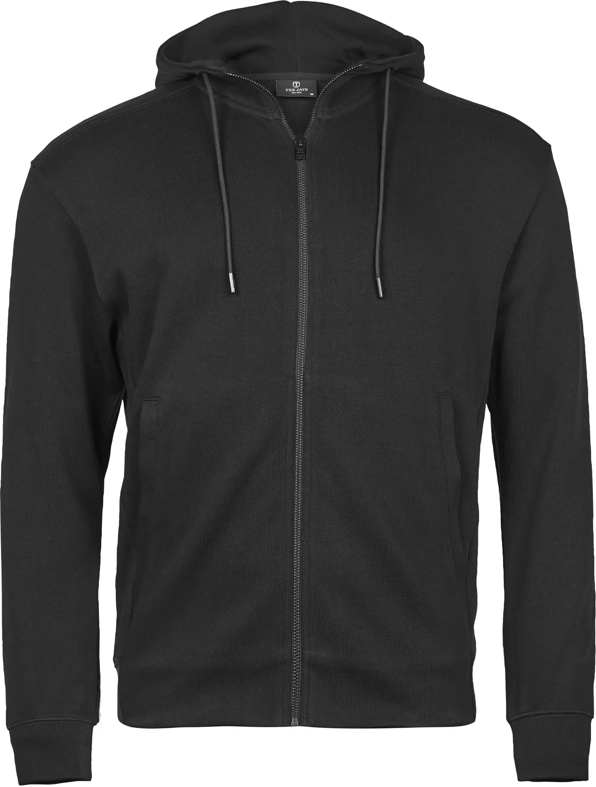 tee-jays-5508-ribbed-interlock-hooded-full-zip-black-front-1 Tee Jays Ribbed Interlock Hooded Full Zip