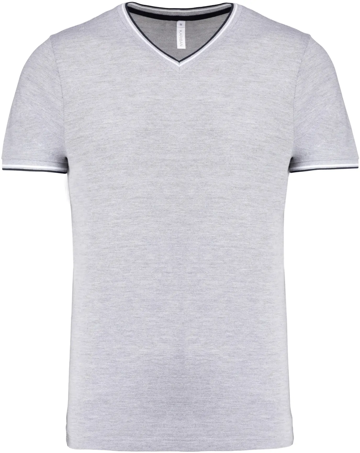 K374-herren-pique-v-ausschnitt-t-shirt-oxfordgrey-navy-white-front-3 Kariban Herren Piqué V-Ausschnitt T-Shirt